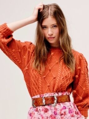 For Love & Lemons Florentina Knit Sweater Burnt Orange Small